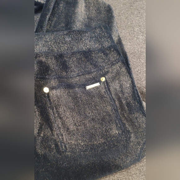 Michael Kors Foil Black Gold Metallic Leggings Sz 2X Stretch Figure Flattering - Picture 4 of 10